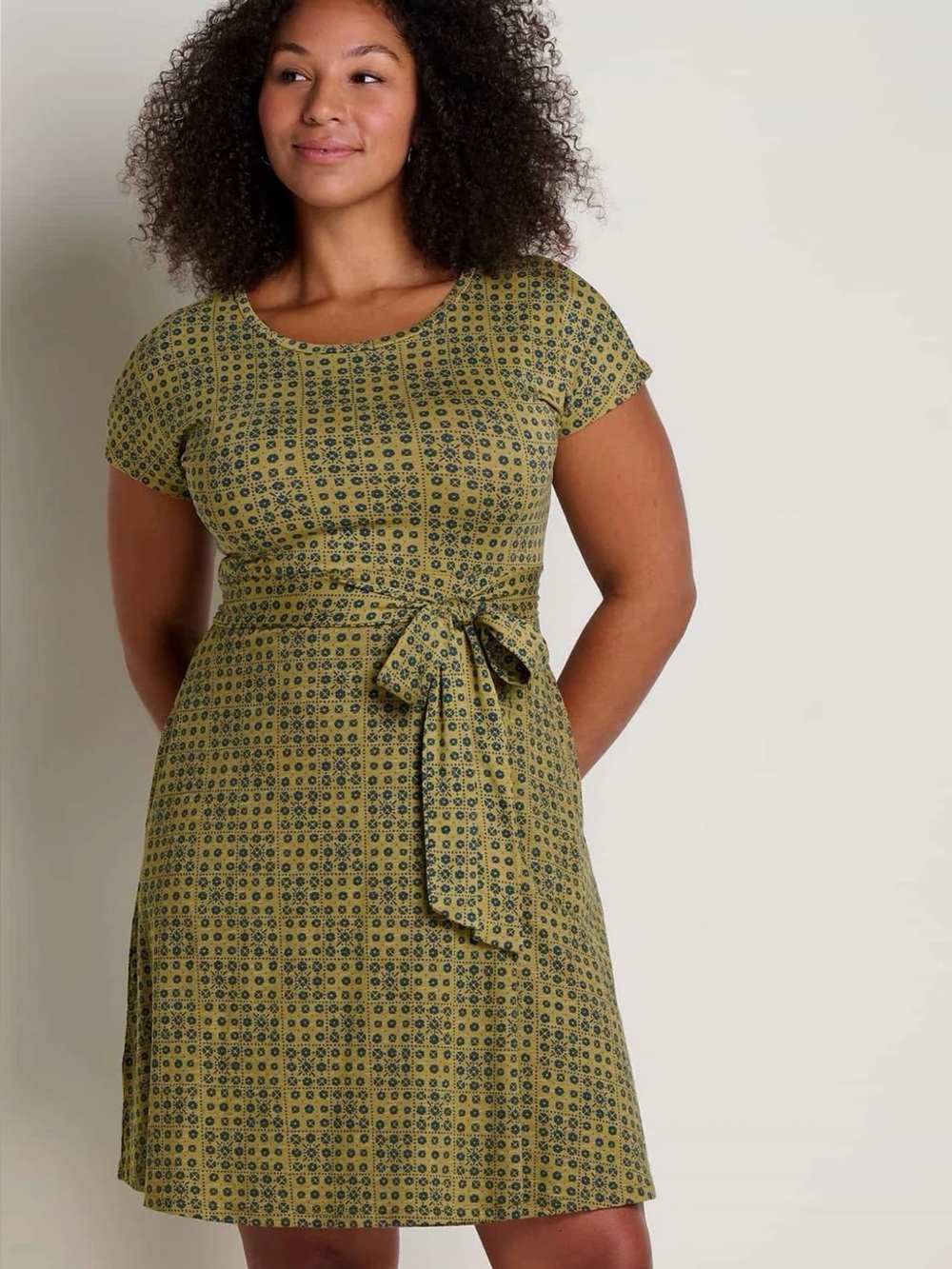 Toad&Co Cue Wrap Short Sleeve Dress — Teal Floral - Picture 2 of 6